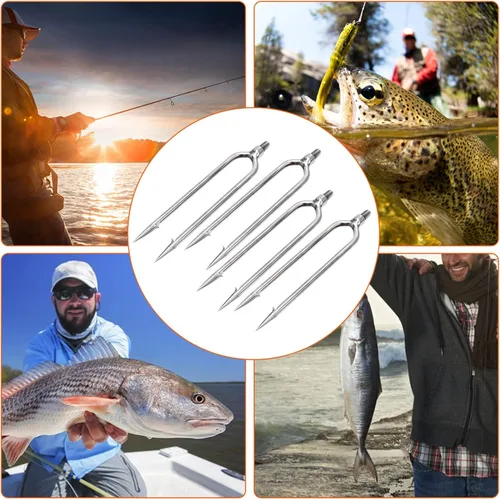 Vista 9 de 4 lanza de pesca de acero inoxidable con 2 puntas, gancho roscado de 0.315 pulgadas para aparejos de pesca al aire libre