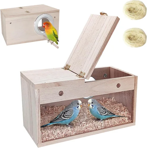 Vista 8 de Tfwadmx - Caja de nido de periquitos, caja de cría de pájaros de madera con Transparente-L