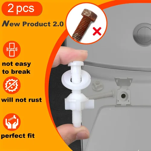Vista 3 de Paquete de 2 tornillos universales de repuesto de plástico blanco para asiento de inodoro, bisagras de asiento de inodoro, pernos y tuercas