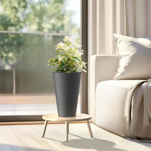 Vista 5 de Kante Juego de 2 Macetas Redondas Altas, Macetas Decorativas de 13 Pulgadas de Alto para Exterior Interior Jardín Patio Porche Delantero (Negro)