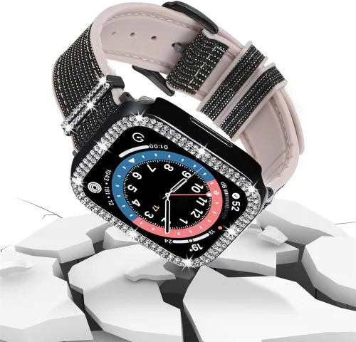 Vista 6 de Bling Silicone Bands Compatible For Apple Watch Band 38mm 40mm 41mm 42mm 44mm 45mm 46mm With Diamond Case, Soft Silicone Strap Color Changes with
