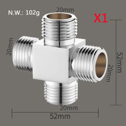 Vista 2 de Adaptador desviador de agua, 4 vías X1, conector de manguera G1/2", latón cromado, plata