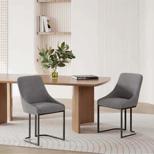 Vista 13 de COLAMY LUMA - Juego de 2 sillas de comedor de tela tapizada con patas de metal y cojín acolchado, sillas laterales sin brazos para comedor, cocina