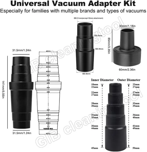 Vista 2 de 11 piezas de accesorios de aspiradora doméstica para accesorios de aspiradora de tienda - Adaptador de manguera de vacío de 2 1/2" a 1 1/4" 11