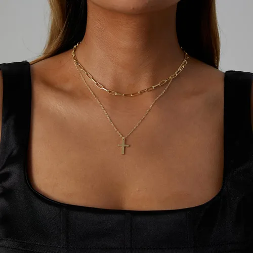 Vista 2 de VIROMY - Delicado collar de oro para mujer, chapado en oro de 14 quilates, collar de satélite de triple capa, collar de clip con cadena