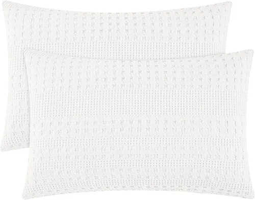 Vista 48 de PHF Fundas de almohada 100% algodón con tejido de gofre de 24 x 24 pulgadas, paquete de 2 fundas cuadradas para decoración elegante del hogar, sin