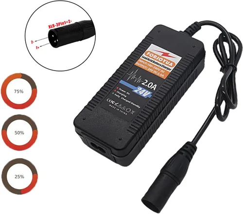 Vista 2 de Cargador de batería de plomo-ácido de 24V 2A AC/DC para batería de plomo-ácido de 24V con conector XLR-3Pin Carga rápida
