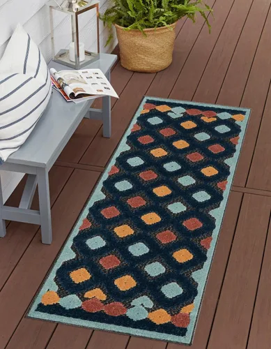 Vista 10 de Unique Loom Belize Outdoor Collection - Alfombra Sarstoon (2 x 8 pies, color marfil/azul claro)