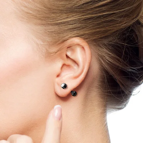 Vista 6 de Juego de 10 aretes de 0.56 oz, aretes de bola con cierre de tornillo, aretes de tuerca para cartílago de hélix, barra con incrustaciones de Negro