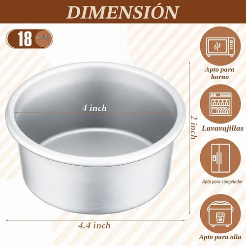 Vista 2 de Gerrii 18 moldes para pasteles de 4 pulgadas, antiadherentes, de aluminio, pequeños moldes redondos para hornear pasteles, para queso, pizza