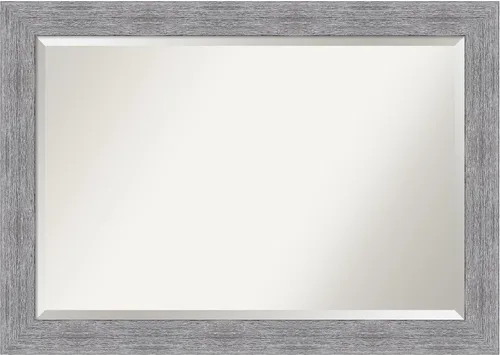 Vista 17 de Amanti Art Brown Wall Mirror 25x21 Bark Rustic Char Rectangle Bathroom Mirror for Wall Decor Living Room, Small Rustic Farmhouse Frame, Hangs