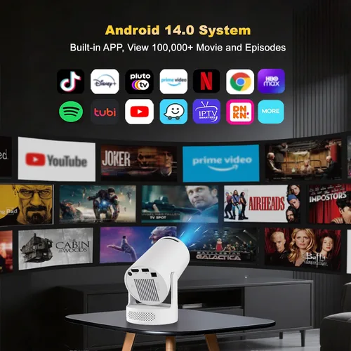 Vista 3 de Mini proyector con WiFi y Bluetooth, compatible con proyector portátil 1080P 4K, proyectores inteligentes Android 14 HY300 Ultra, corrección