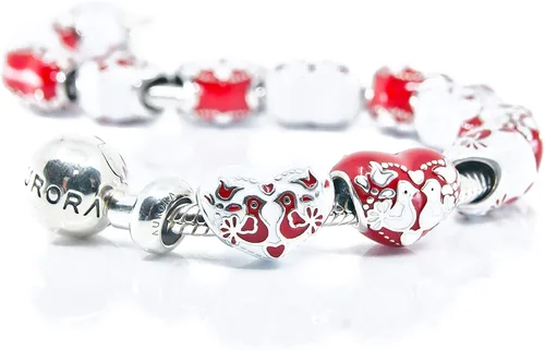 Vista 5 de Tortolitos en fuego, corazón de esmalte rojo y blanco de plata esterlina encanto grano S925, amor aniversario corazón esmalte encanto, arte popular