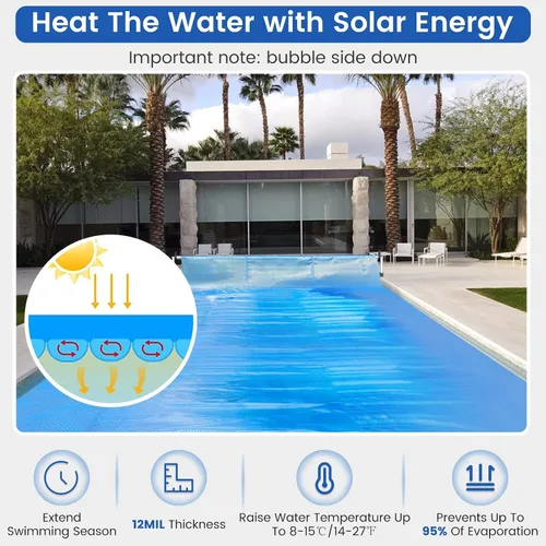Vista 2 de Goplus - Cubierta para piscina de 12 x 24 pies, manta solar de 12 mil con bolsa de transporte para piscinas enterradas y elevadas, rectangular