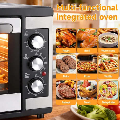 Vista 6 de Horno tostador de convección grande de 46L, horno de encimera de cocina 9 en 1 con tostado crujiente, deshidratar, asador, incluye 6 accesorios