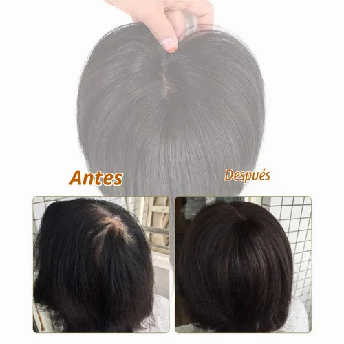 Vista 3 de Toppers de cabello humano para mujer con cabello fino, clips en 2 x 3 pulgadas, base de seda, corona de 6.7 pulgadas, marrón oscuro