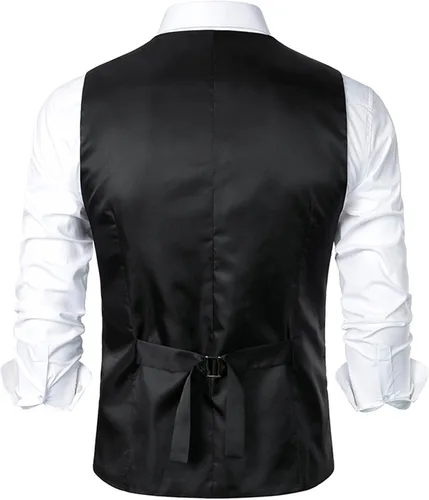 Vista 3 de Mens Slim Formal Business Waistcoat Casual Plaid Soft Suit Vest Classic Button Collar Sleeveless Coats Coffee