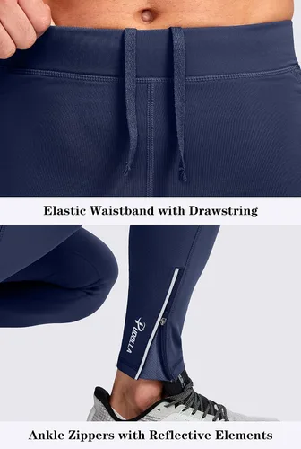 Vista 5 de Pudolla Men's Thermal Running Tights with 3 Zipper Pockets Workout Compression Leggings Cycling Pants for Men Hiking Jogging