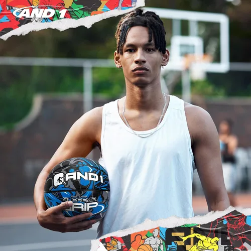 Vista 5 de AND1 Supreme Grip - Pelota de baloncesto de goma de tamaño 7 (29.5 pulgadas) con construcción de canal profundo, pelota oficial de Streetball, hecha