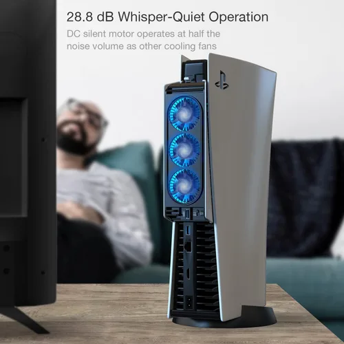 Vista 7 de Ventilador de refrigeración para PS5, ventilador silencioso mejorado con luz LED para consola Playstation 5Playstation 5 Edición digital y consola