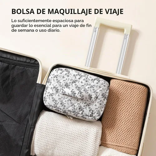 Vista 6 de HBselect Bolsa de Maquillaje Acolchada, Bolsa de Maquillaje Grande de Algodón para Viaje, Lindas Bolsas de Maquillaje con Flores Coquette, Bolsas