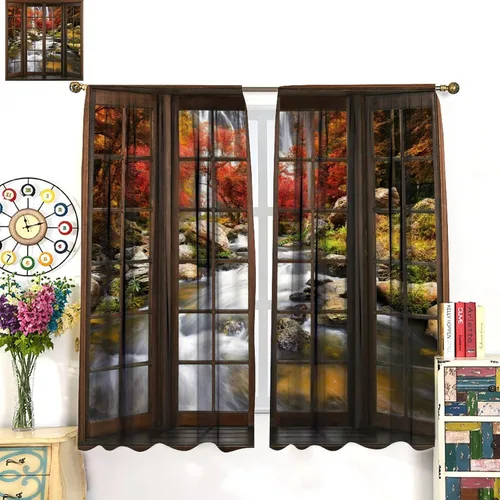 Vista 274 de Cortinas de paisaje, ventana 3D, primavera, bosque, vida silvestre, paisajes de naturaleza, dormitorio, sala de estar, cortinas térmicas opacas de 2