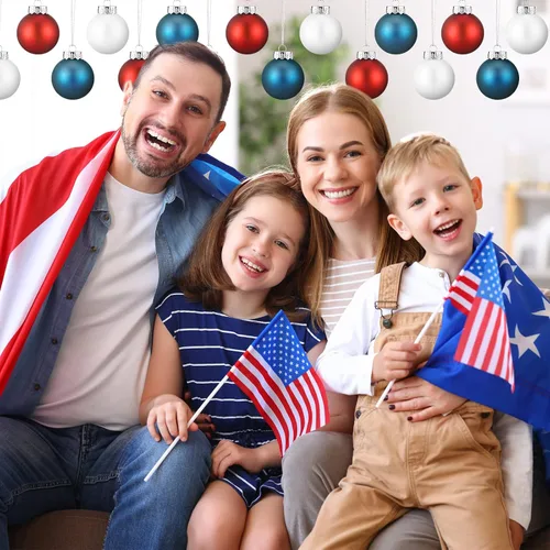 Vista 2 de Leitee Bola colgante de Navidad patriótica para árbol de Navidad, adorno de Navidad, decoración de boda, bola para colgar para árbol de Navidad