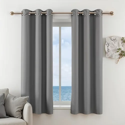 Vista 9 de Simple Deluxe 2 cortinas de cocina a cuadros de búfalo, cortinas cortas a cuadros para ventanas de media cafetería, 26 pulgadas de ancho x 36 Negro