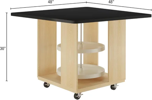Vista 2 de Diversified Spaces Intermix - Estación de trabajo escolar de colaboración móvil, 48 x 48 x 30 pulgadas abierta con 2 tocadiscos Lazy Susan, parte