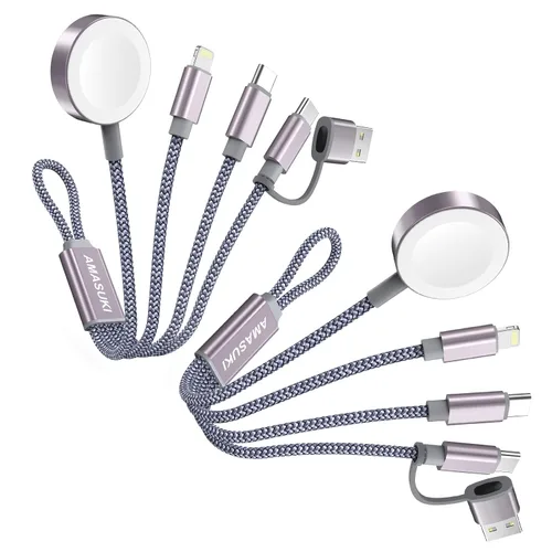 Vista 12 de Esenciales de viaje para Apple Watch, esenciales para acampar en cruceros, cable de carga múltiple, puertos de carga 3 en 2 para iWatch Series Negro