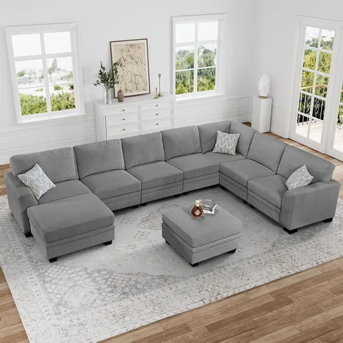 Vista 24 de Legend Vansen - Sofá modular de gran tamaño, sofá de pana en forma de U/L con otomana, asiento profundo y cojín extraíble, fácil montaje para sala