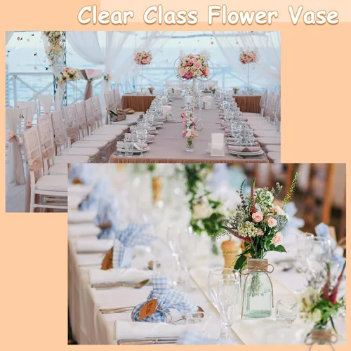 Vista 17 de Jarrones de vidrio vintage para flores, juego de 3 jarrones transparentes para centro de mesa de boda estilo granja, botella cilíndrica
