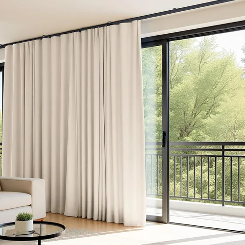 Vista 2 de Cortinas divisoras de habitación con rieles de techo flexibles, cortinas opacas para sala/dormitorio, cortinero de techo, paneles divisores