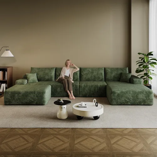 Vista 48 de Sofá modular en forma de L de 96 pulgadas con diván, moderno y cómodo sofá de pana para sala de estar, sofá de espuma viscoelástica, no requiere