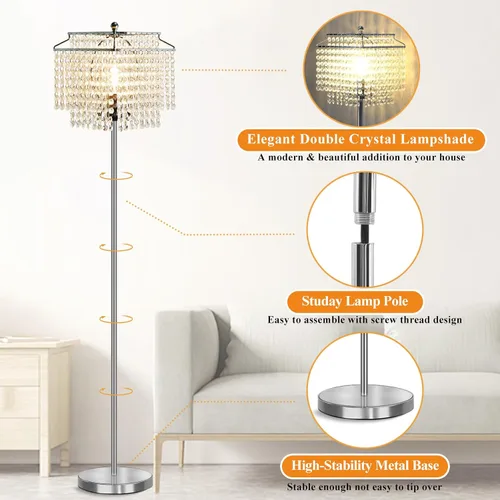 Vista 3 de Luvkczc Lámpara de pie de cristal, lámparas de pie modernas de 64 pulgadas de alto con pantalla de doble capa, interruptor de pie de encendido