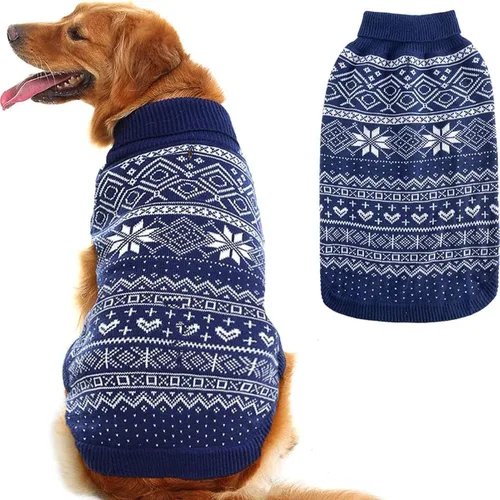 Vista 6 de HOMIMP Suéter de rombos para perros - Ropa cálida de invierno para cachorros, abrigo suave, suéter feo para perros pequeños, medianos y grandes, Azul