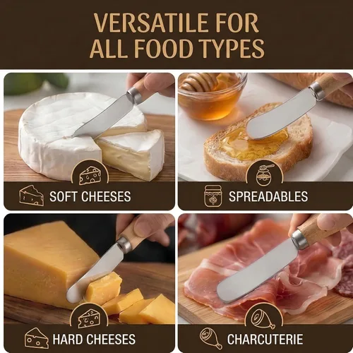 Vista 3 de Pequeños cuchillos esparcidores de queso, mango de madera, 5 pulgadas, cuchillos de cóctel de acero inoxidable para condimentos, queso, mantequilla