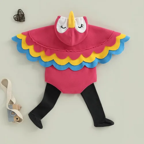 Vista 5 de Mameluco con capucha para bebé recién nacido, disfraz de Halloween, diseño de flamenco, disfraz de cosplay Rojo