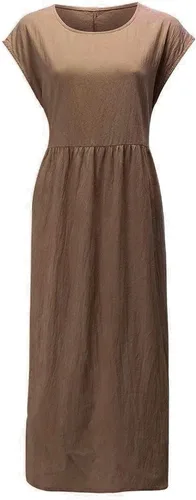 Vista 4 de Akivide Vestido de lino y algodón para mujer, para verano, playa, casual, holgado, sin mangas, cuello redondo, holgado, con bolsillos