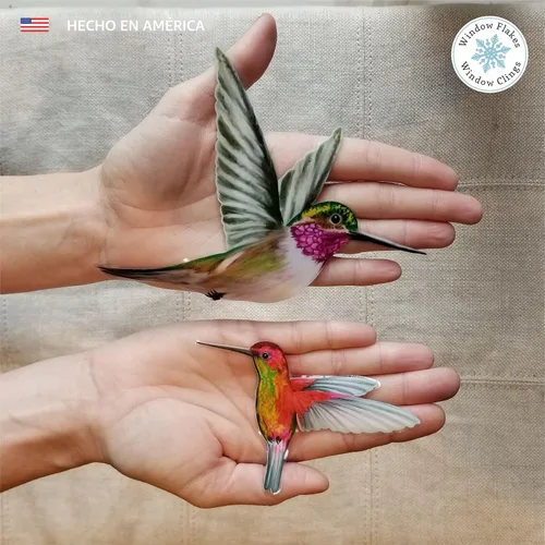 Vista 4 de 4 adhesivos para ventanas de colibrí para seguridad de vidrio en puertas, ventanas y paneles. Calcomanías para evitar golpes de pájaros. Fabricado