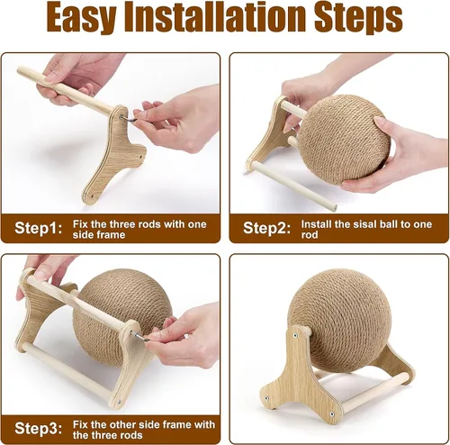 Vista 3 de Outamateur Juguete de bola rascador para gatos, bola rascador de sisal para gatos con soporte estable, juguete de ejercicio interactivo
