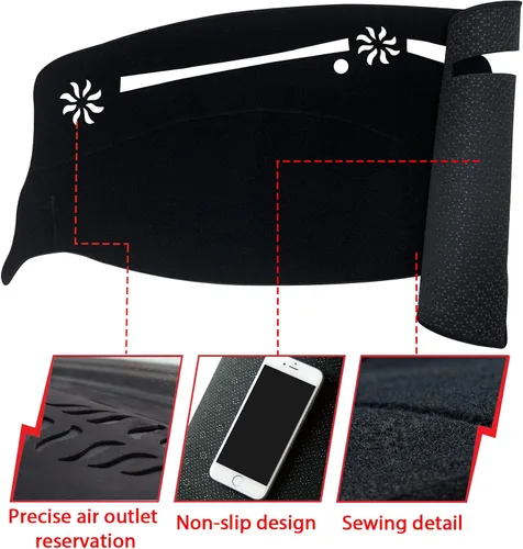 Vista 2 de Tapete antideslizante para tablero de instrumentos compatible con Dodge Charger 2011-2022, protector solar (borde negro)