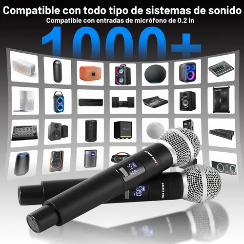 Vista 5 de Sistema de micrófono inalámbrico, mejorado de 2.4 GHz recargable profesional AI conexión automática de canal inalámbrico con distancia de recepción