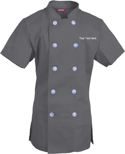 Vista 10 de Abrigo de chef bordado para mujer, camisa de chef de manga corta, abrigo de cocinero personalizado con tu texto Manzana Verde (Apple Green)