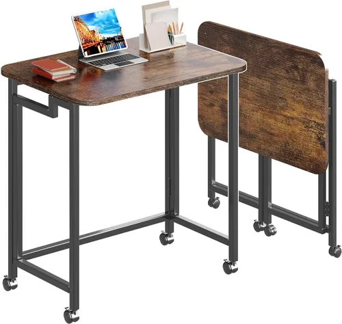 Vista 11 de 4NM Escritorio de computadora rodante móvil pequeño de 23.6", mesa carrito plegable para laptop con ruedas, escritorio de oficina portátil para Todo