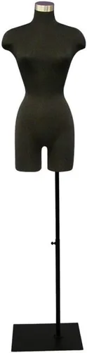 Vista 3 de Vestido negro femenino adulto forma maniquí torso con base metálica cuadrada ajustable #F2BLG-05BK