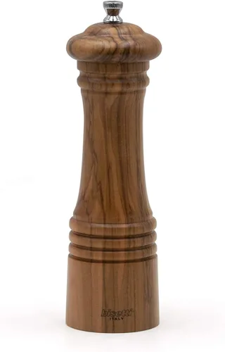 Vista 3 de Bisetti Imperia Molinillo de pimienta de madera de olivo de 4 pulgadas con molinillo ajustable
