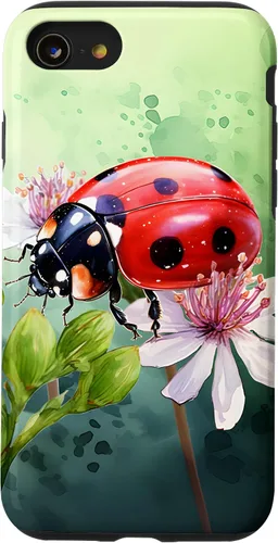 Vista 18 de Funda para iPhone 16 con diseño de mariquita en flores, color verde