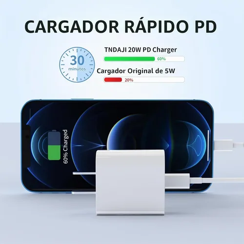 Vista 2 de Cargador USB C para iPhone, carga rápida, paquete de 3 unidades de 20 W, tipo C, cargador de pared con cable de carga USB C de 6 pies de largo