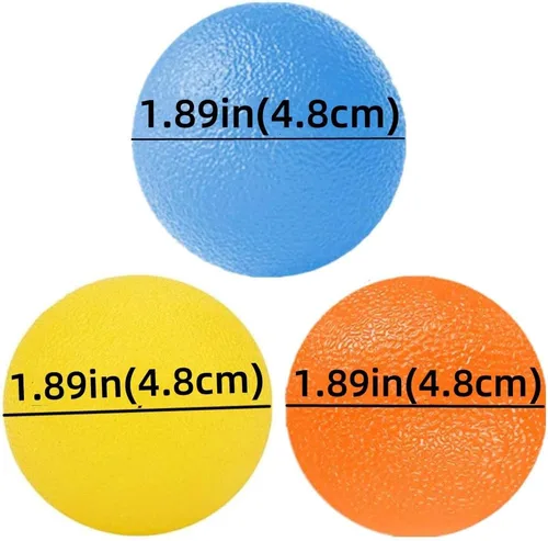 Vista 2 de Paquete de 3 bolas para aliviar el estrés. Pelotas de ejercicio de mano. Pelotas de terapia de mano. Bolas de agarre de mano, kits de bolas
